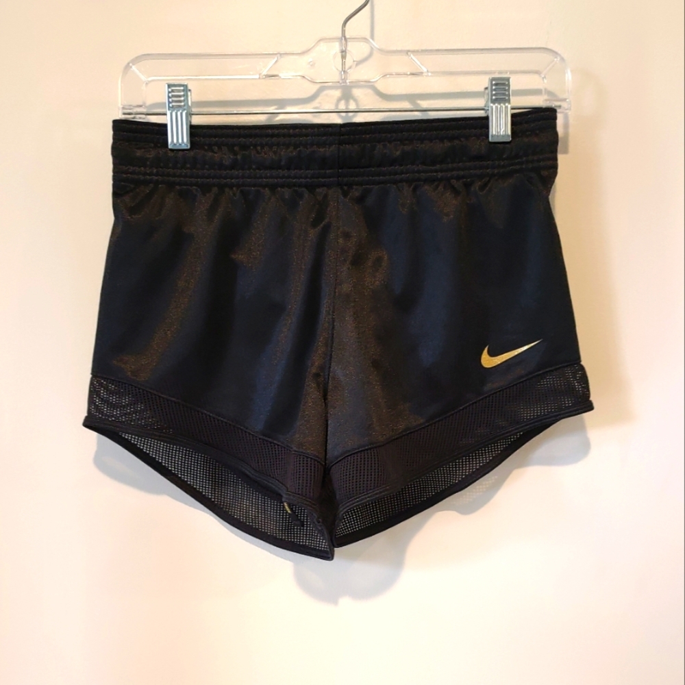 Nike black running shorts, gold glitter logo - XS